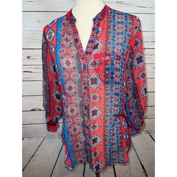 NWT Kut from the Kloth Blouse Small KFTK Button front shirt Boho Paisley Sheer - Picture 6 of 14